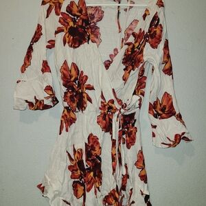 Free People Women Red and Orange Floral Dress